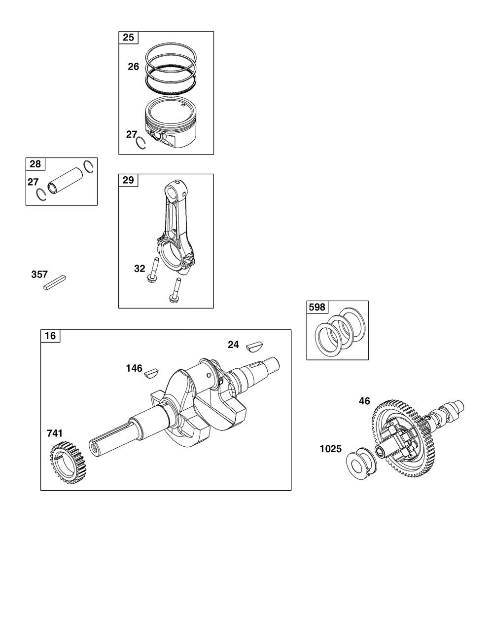 Crankshaft Group Diagram and Parts List for 356447-0639-G1 200000 - 399999 Briggs and Stratton Engine
